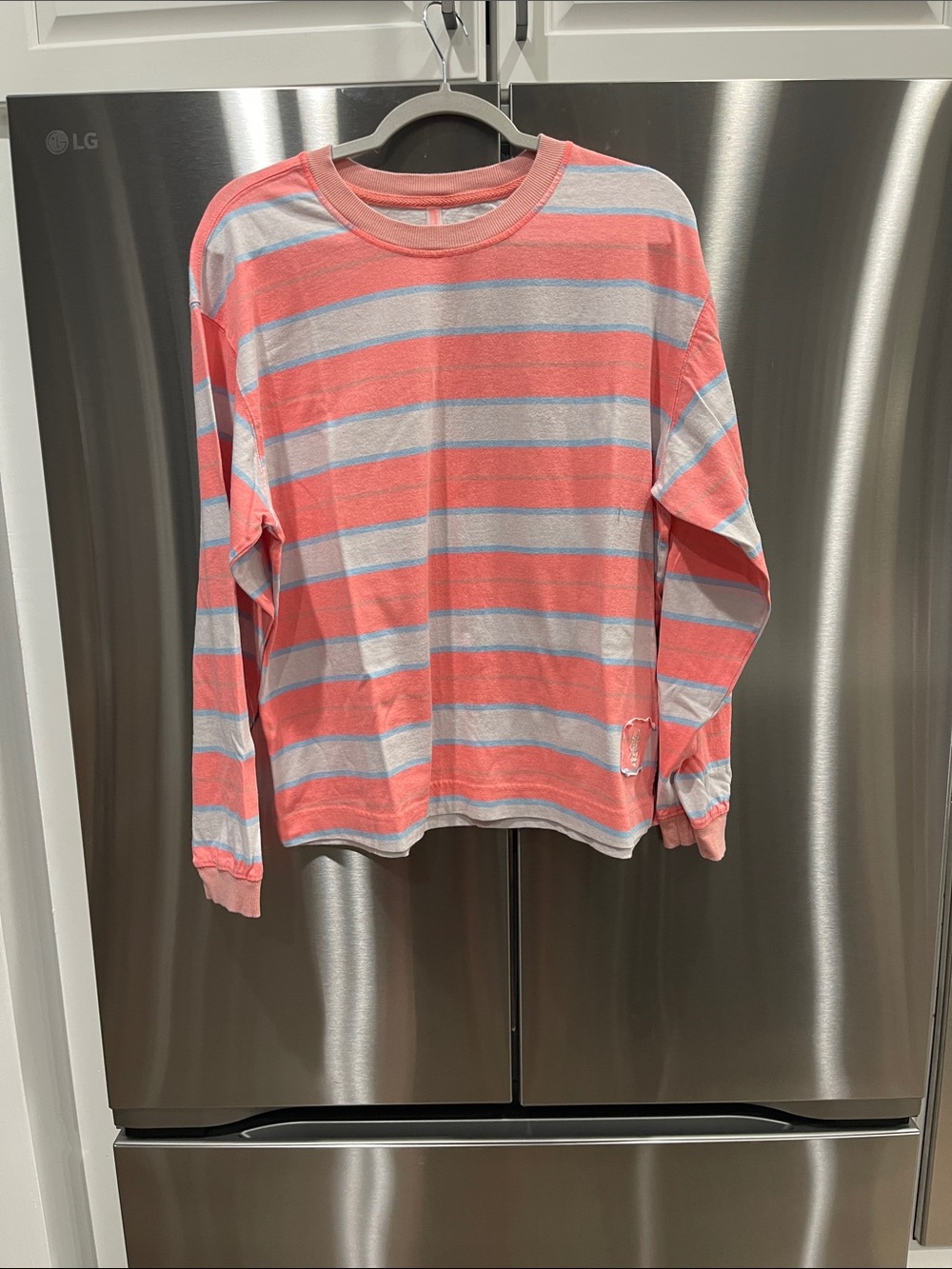FP Movement by Free People Coral and Light Blue Striped Long-Sleeve Tee